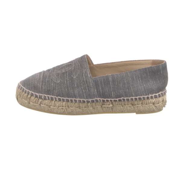 CHANEL Grey Suede CC Platfom Jute Espadrilles 36 - Picture 2 of 11